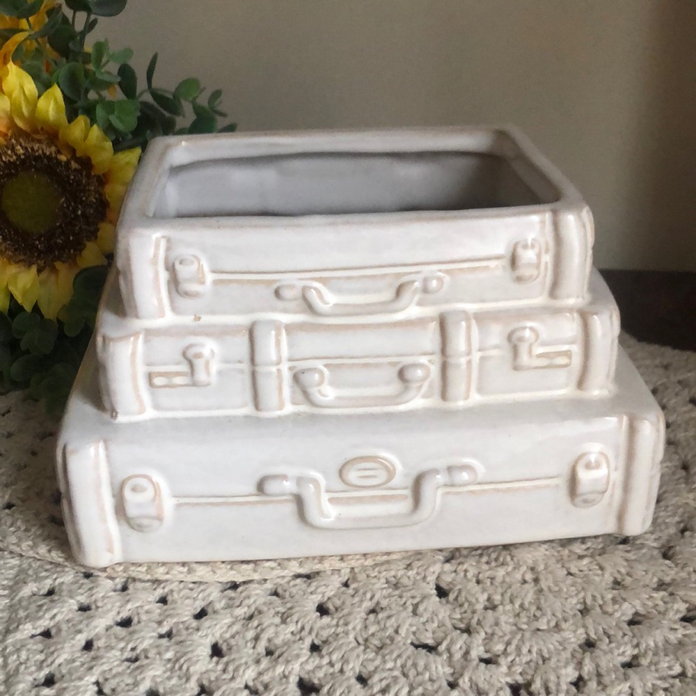 Stack of Vintage Suitcases Ceramic Planter Pot